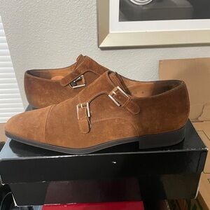 Magnanni Cognac Suede Double Monk Strap Loafers